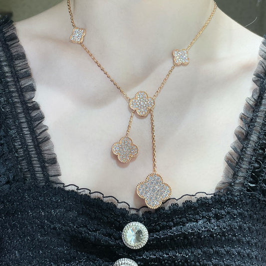 DIANA CLOVER 6 MOTIF DIAMOND PAVED NECKLACE