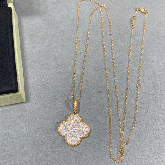 DIANA CLOVER 25MM LARGE PEDANT DIAMOND PAVED LONG NECKLACE