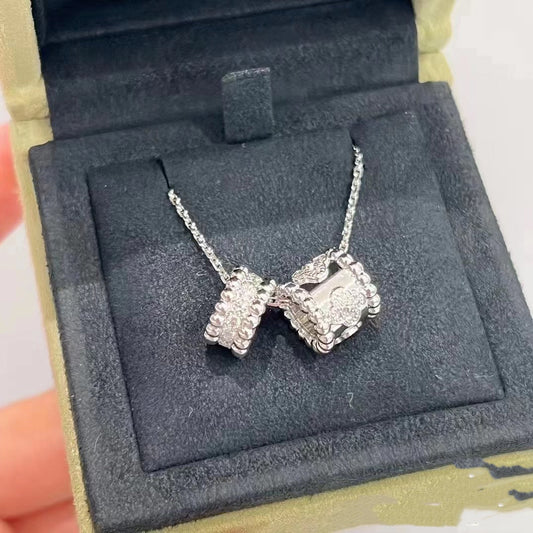 DIANA PERLEE DOUBLE PENDANT SILVER DIAMOND NECKLACE