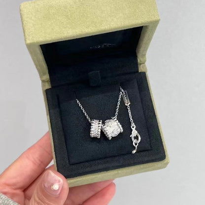 DIANA PERLEE DOUBLE PENDANT SILVER DIAMOND NECKLACE