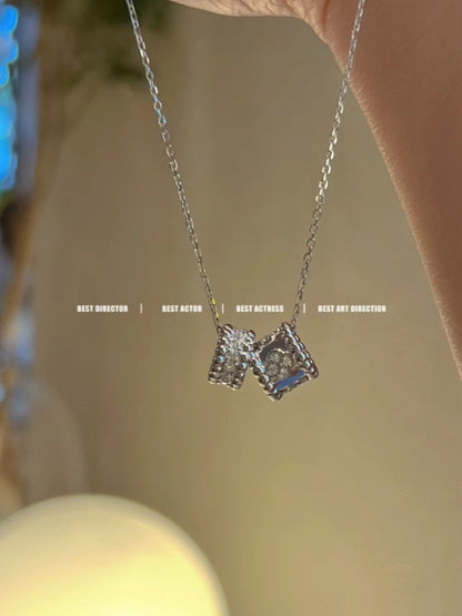 DIANA PERLEE DOUBLE PENDANT SILVER DIAMOND NECKLACE