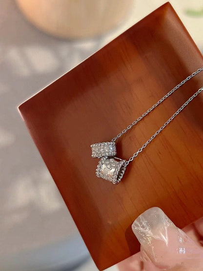 DIANA PERLEE DOUBLE PENDANT SILVER DIAMOND NECKLACE