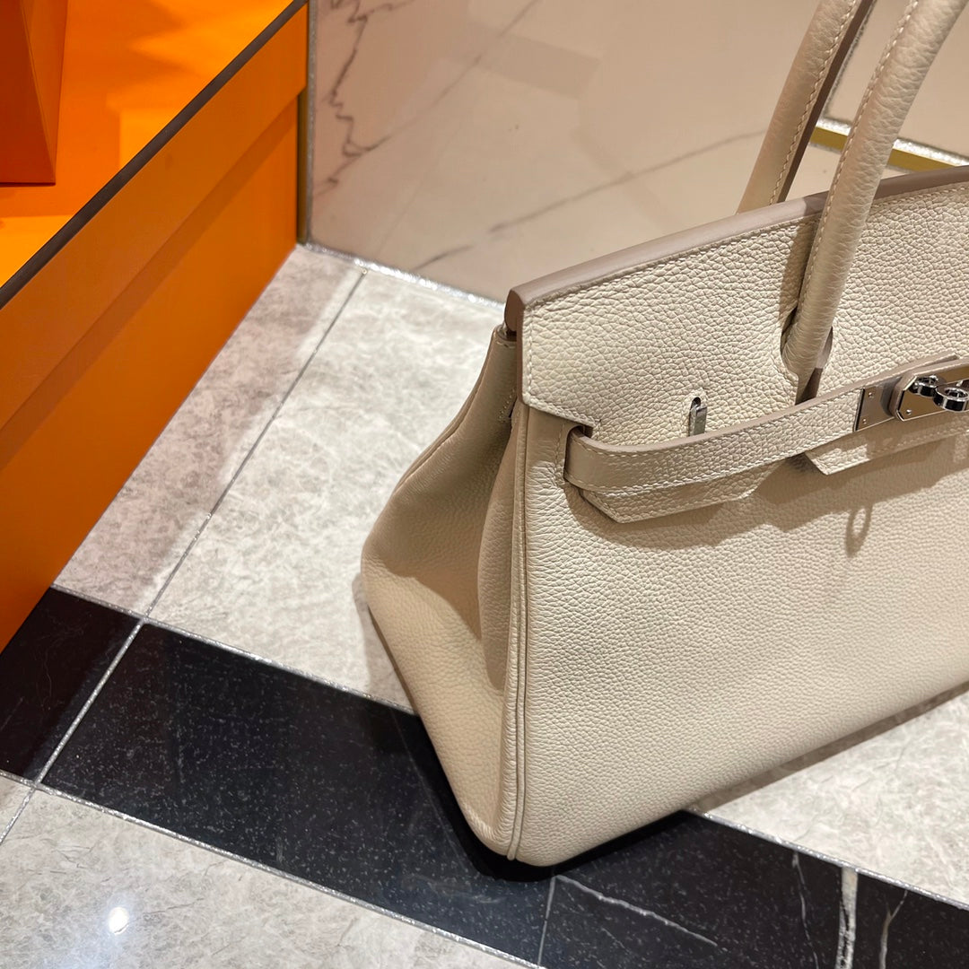 HM BIRKIN 30CM CUIR TOGO BLANC QUINCAILLERIE ARGENTÉE