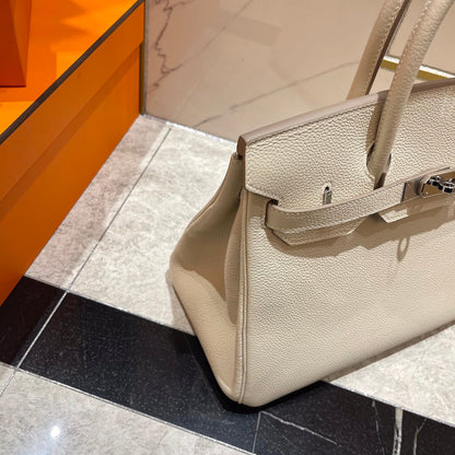 HM BIRKIN 30CM CUIR TOGO BLANC QUINCAILLERIE ARGENTÉE