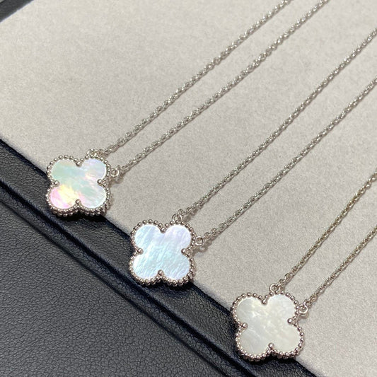 DIANA CLOVER MEDIUM SILVER WHITE MOP NECKLACE