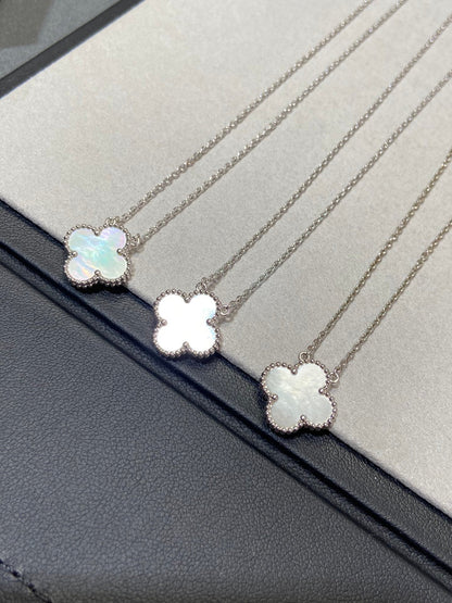 DIANA CLOVER MEDIUM SILVER WHITE MOP NECKLACE