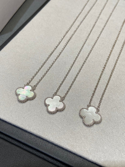 DIANA CLOVER MEDIUM SILVER WHITE MOP NECKLACE