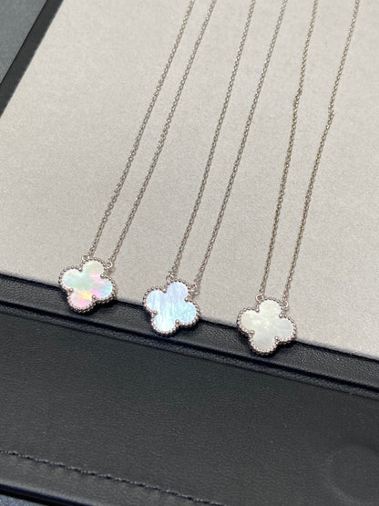 DIANA CLOVER MEDIUM SILVER WHITE MOP NECKLACE