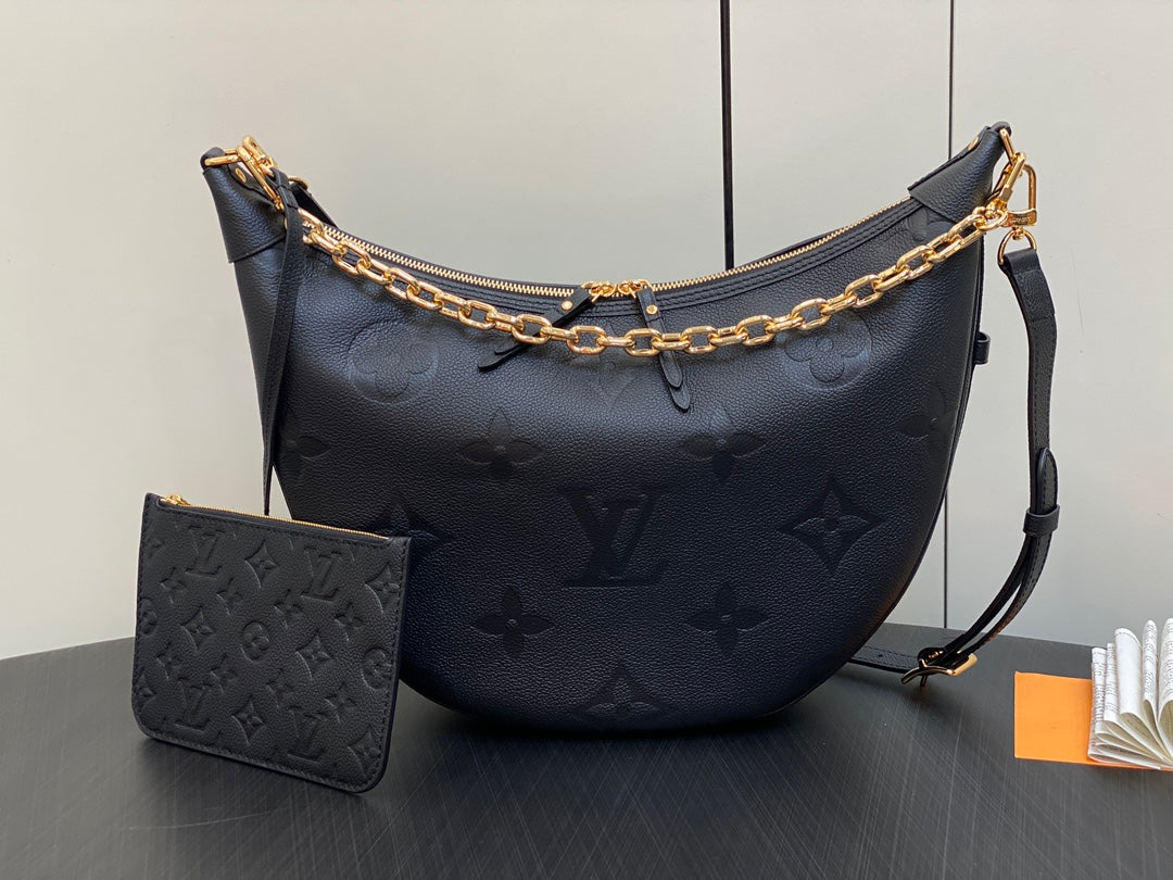 LOOP HOBO 38 NEGRO MONOGRAMA IMPRESO CUERO HARDWARE DORADO
