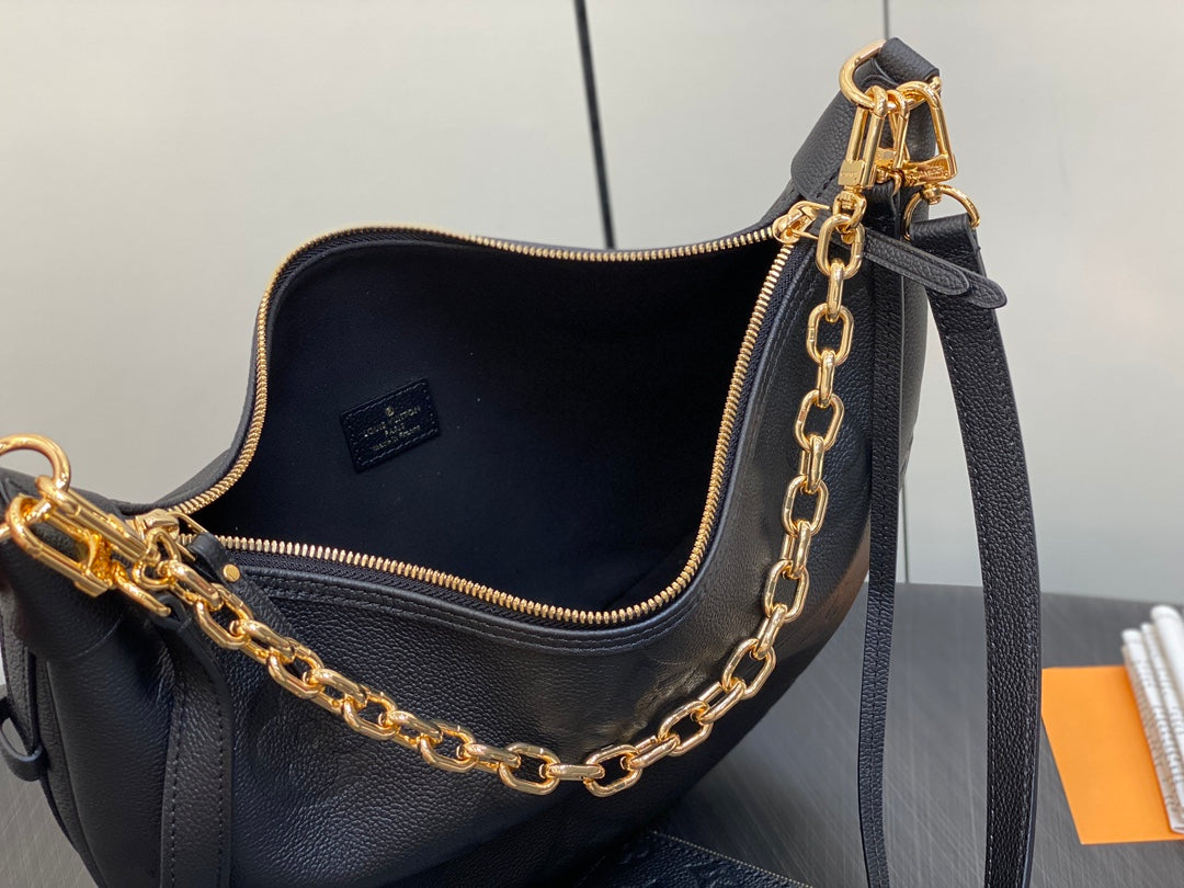 LOOP HOBO 38 NEGRO MONOGRAMA IMPRESO CUERO HARDWARE DORADO