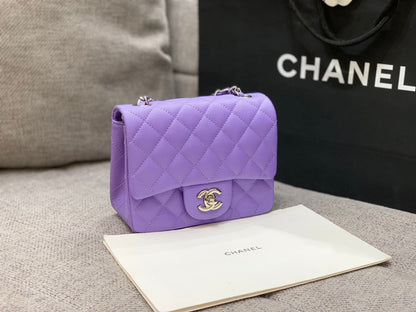 MINI SAC À RABAT CARRÉ 17 CM VIOLET CAVIAR QUINCAILLERIE ARGENTÉE