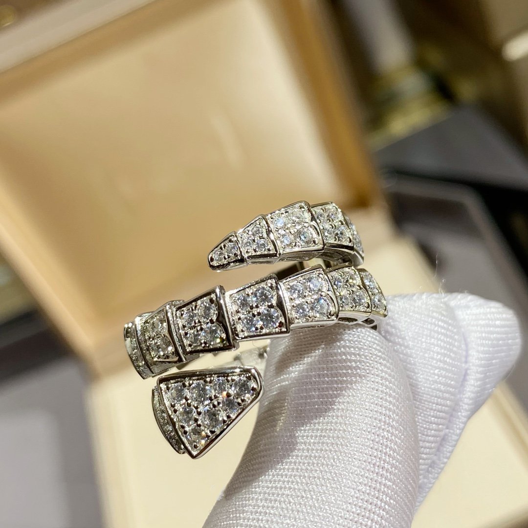 DIANA SERPENTI DOUBLE RING SILVER DIAMOND PAVED