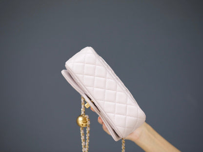 MINI SAC À RABAT RECTANGLE 20 CM CUIR D'AGNEAU ROSE CLAIR QUINCAILLERIE DORÉ
