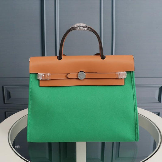 HM HERBAG ZIP 31 LONA VERDE BAMBÚ Y BRONCE