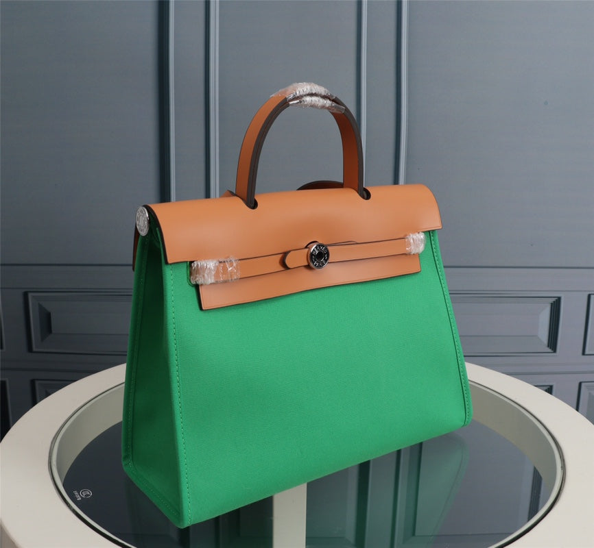 HM HERBAG ZIP 31 LONA VERDE BAMBÚ Y BRONCE