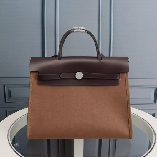 HM HERBAG ZIP 31 LONA MARRÓN Y CHOCOLATE