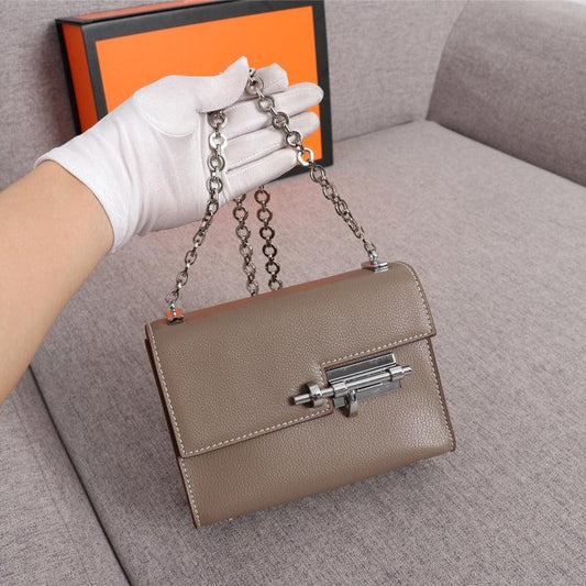 BOLSO MINI HM VERROU 17 PIEL DE BECERRO MARRÓN CENIZA
