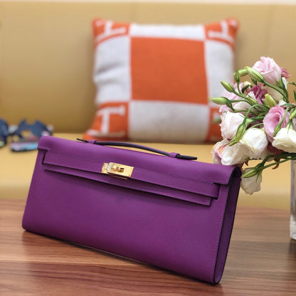 HM Kelly Cut 31cm Cuero Swift Morado Ghw