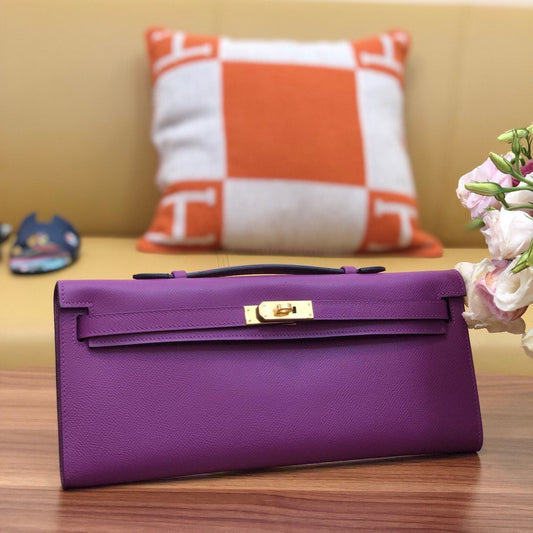 HM Kelly Cut 31cm Cuero Swift Morado Ghw