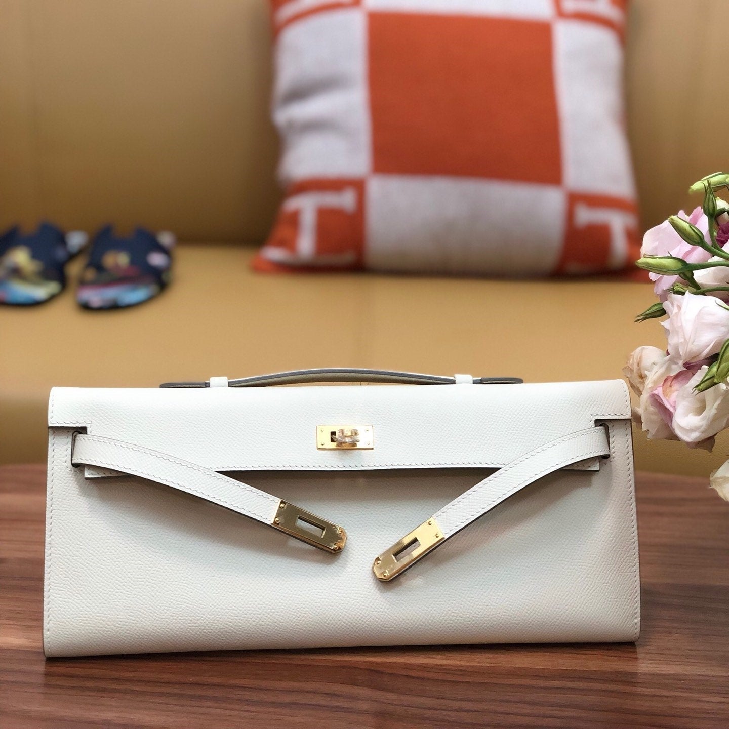 HM Kelly Cut 31cm Cuero Swift Blanco Ghw