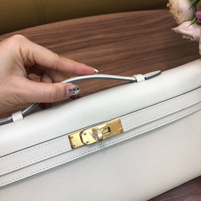HM Kelly Cut 31cm Cuero Swift Blanco Ghw