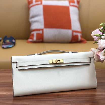 HM Kelly Cut 31cm Cuero Swift Blanco Ghw