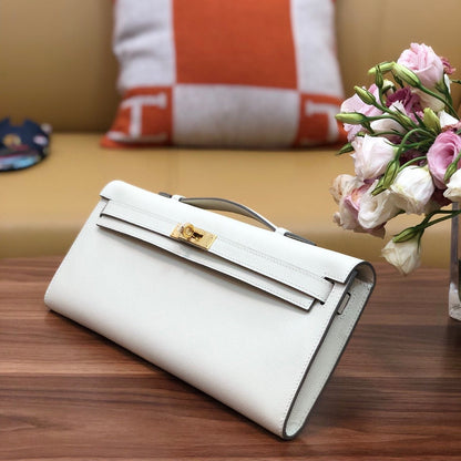 HM Kelly Cut 31cm Cuero Swift Blanco Ghw