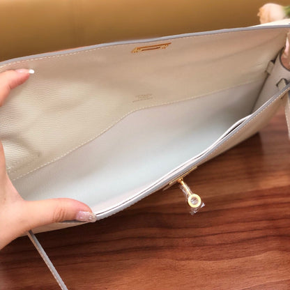HM Kelly Cut 31cm Cuero Swift Blanco Ghw