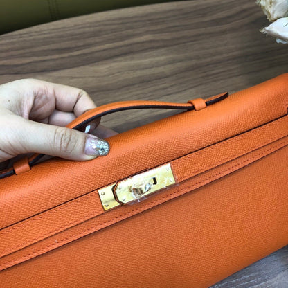 HM Kelly Cut 31cm Naranja Swift Cuero Ghw