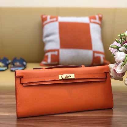 HM Kelly Cut 31cm Naranja Swift Cuero Ghw