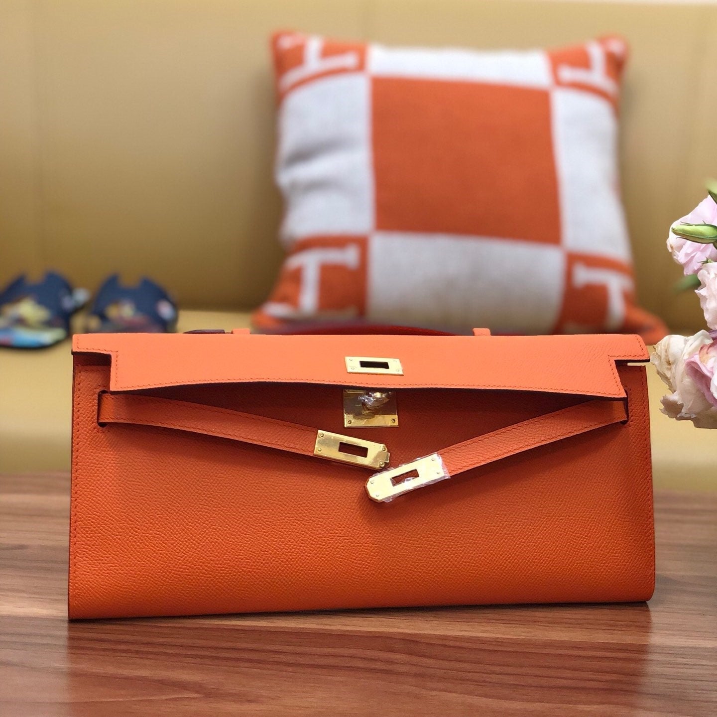 HM Kelly Cut 31cm Naranja Swift Cuero Ghw