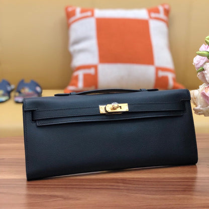 HM Kelly Cut 31cm Cuero Swift Negro Ghw