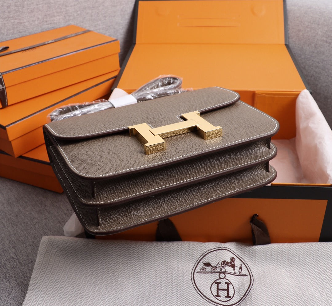 BOLSAS HM CONSTANCE 19 HERRAMIENTAS EPSOM DORADAS CHOCOLATE