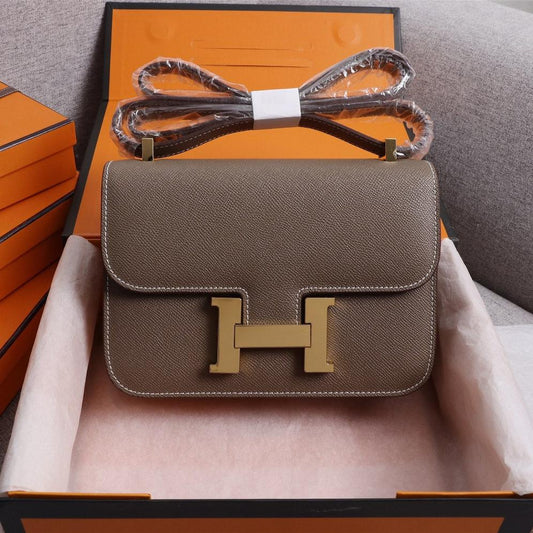 BOLSAS HM CONSTANCE 22 HERRAMIENTAS EPSOM DORADAS CHOCOLATE