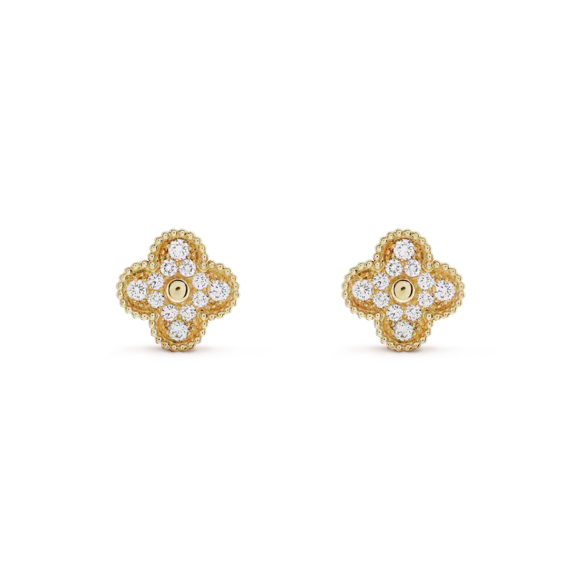 DIANA CLOVER MEDIUM 1 MOTIFS FUll DIAMOND EARRINGS