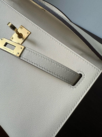 BOLSO DE POCHETTE HM KELLY 22 CM BLANCO BEIGE SWIFT GOLD HARDWARE MEJOR