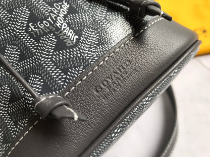 BOLSO CUBO PETIT FLOT 22 EN LONA GOYARDINE GRIS Y RIBETE DE PIEL DE CORDERO