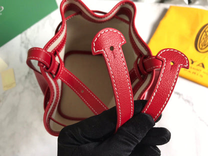 SAC SEAU PETIT FLOT 22 EN TOILE GOYARDINE ROUGE CLASSIQUE ET BORDURE EN CUIR D'AGNEAU