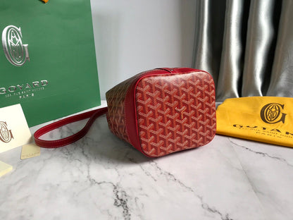 SAC SEAU PETIT FLOT 22 EN TOILE GOYARDINE ROUGE CLASSIQUE ET BORDURE EN CUIR D'AGNEAU