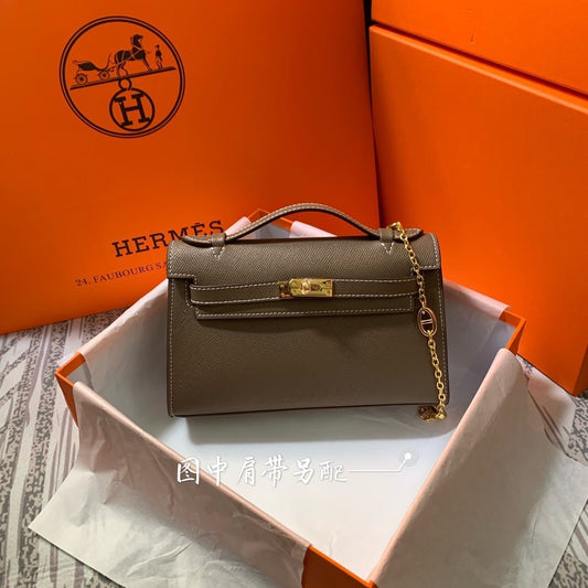 HM KELLY MINI POCHETTE 22 EPSOM MARRÓN CENIZA