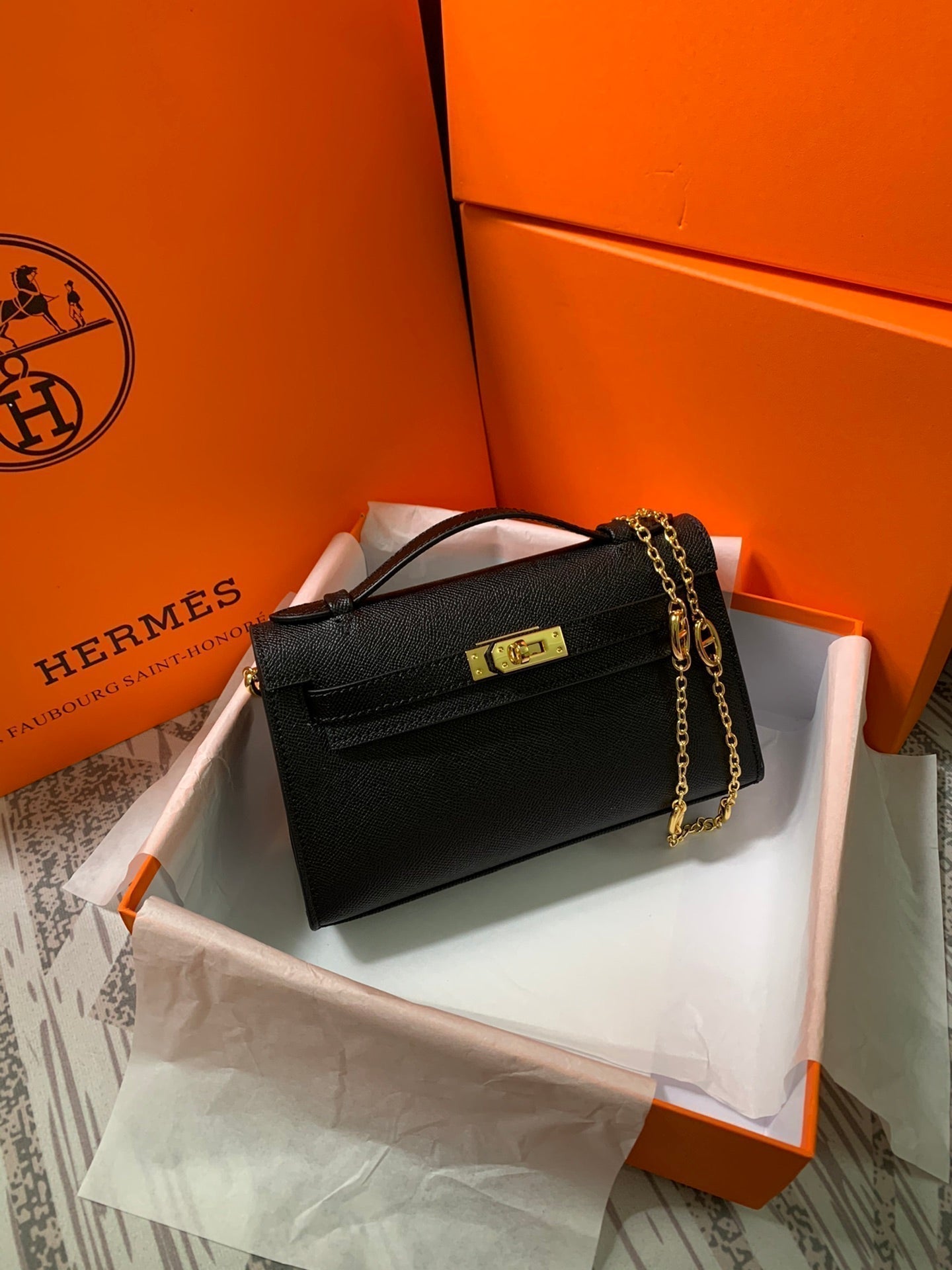 HM KELLY MINI POCHETTE 22 NEGRO EPSOM
