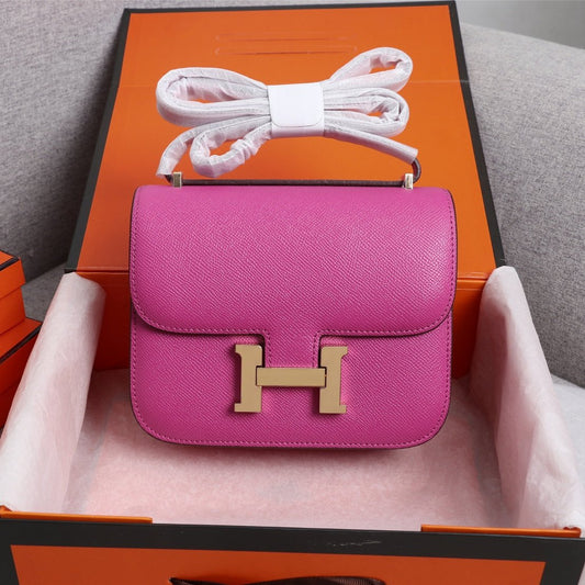 BOLSO HM CONSTANCE 22 ROSA EPSOM HARDWARE DORADO