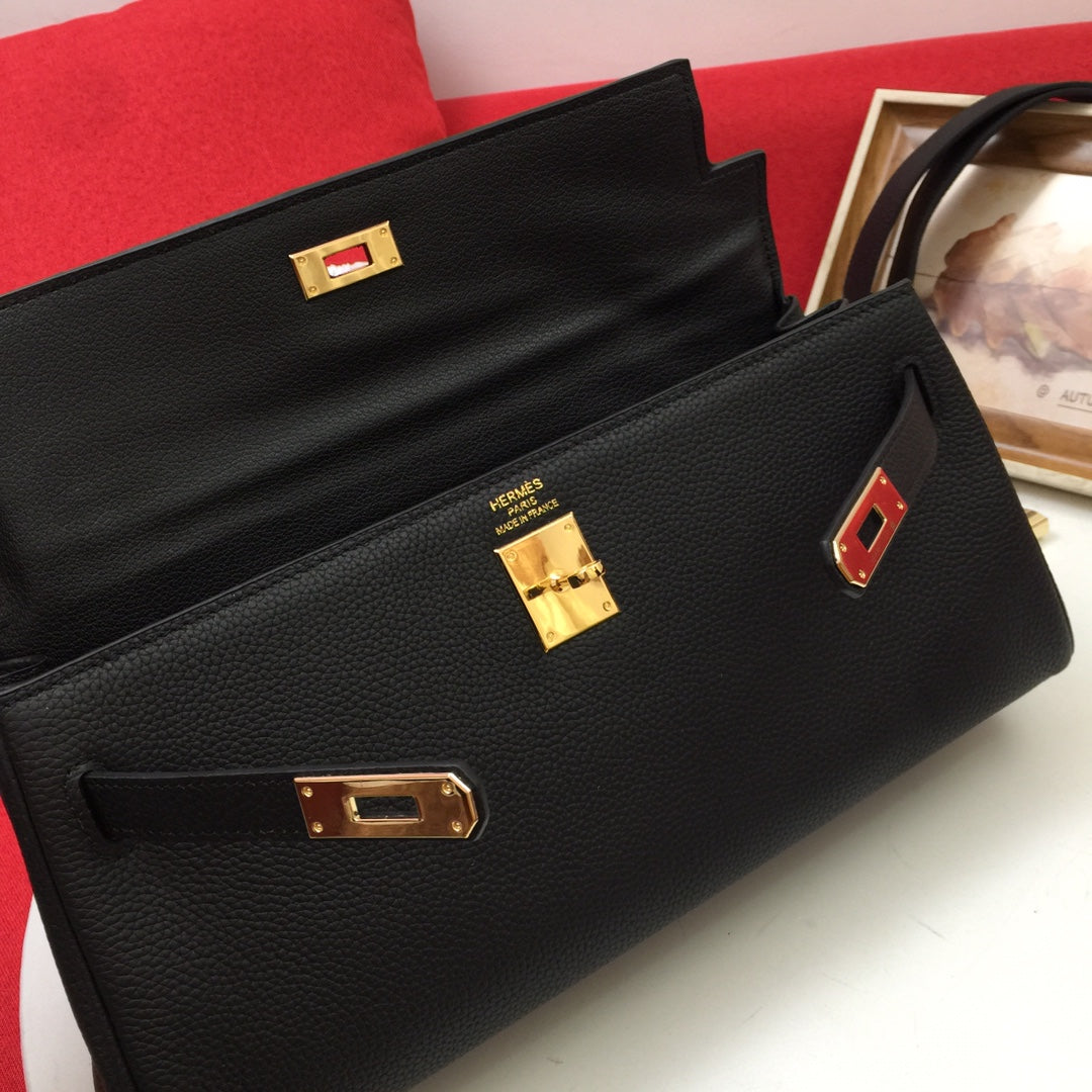 BOLSO DE HOMBRO HM 35 NEGRO TOGO HARDWARE DORADO