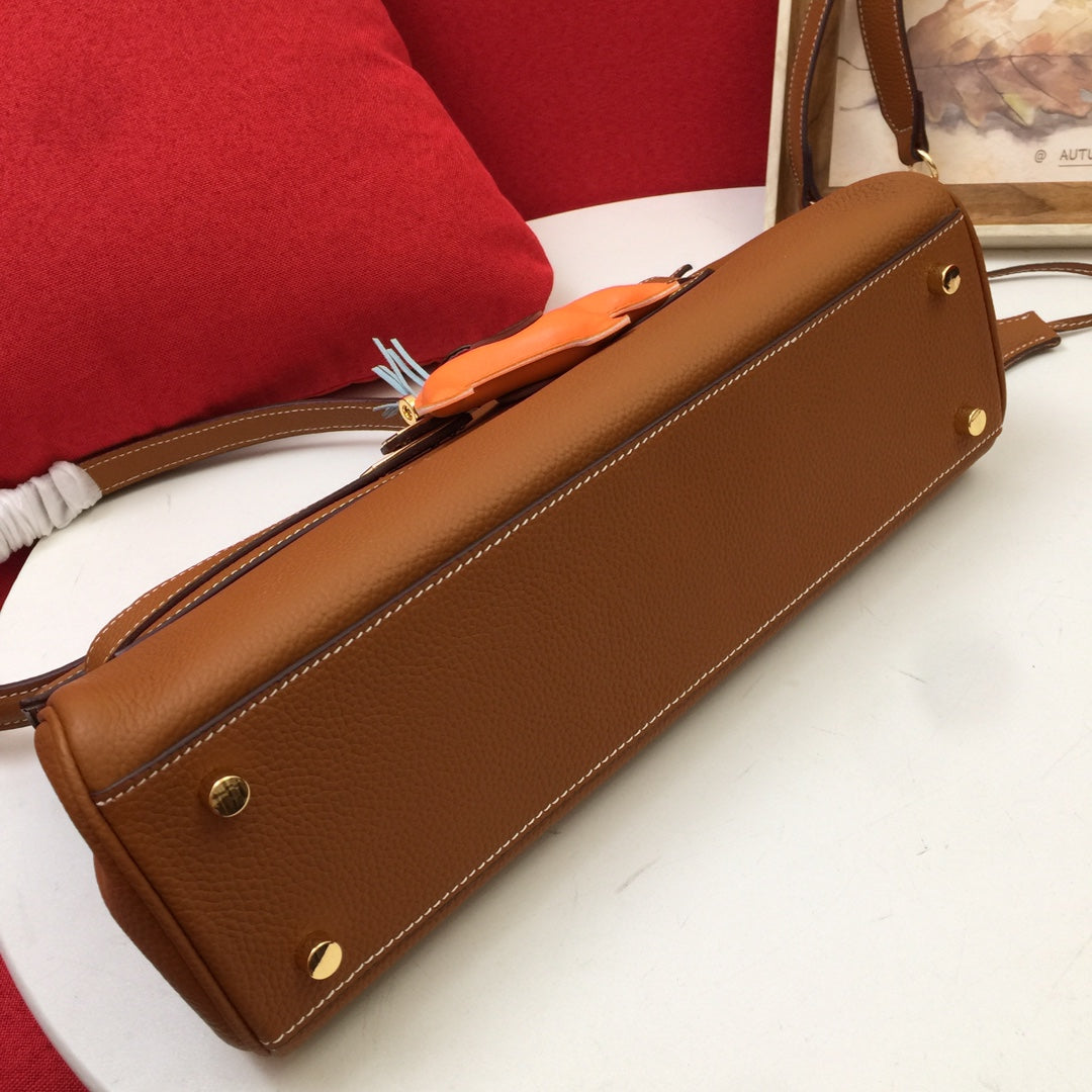 BOLSO DE HOMBRO HM 35 MARRÓN TOGO HIERRO DORADO