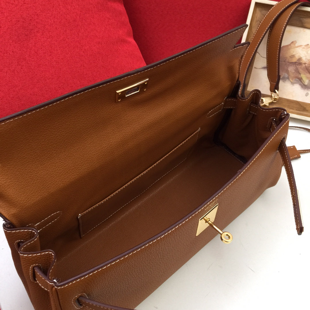 BOLSO DE HOMBRO HM 35 MARRÓN TOGO HIERRO DORADO
