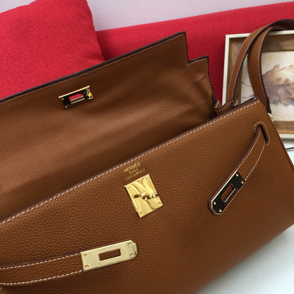 BOLSO DE HOMBRO HM 35 MARRÓN TOGO HIERRO DORADO