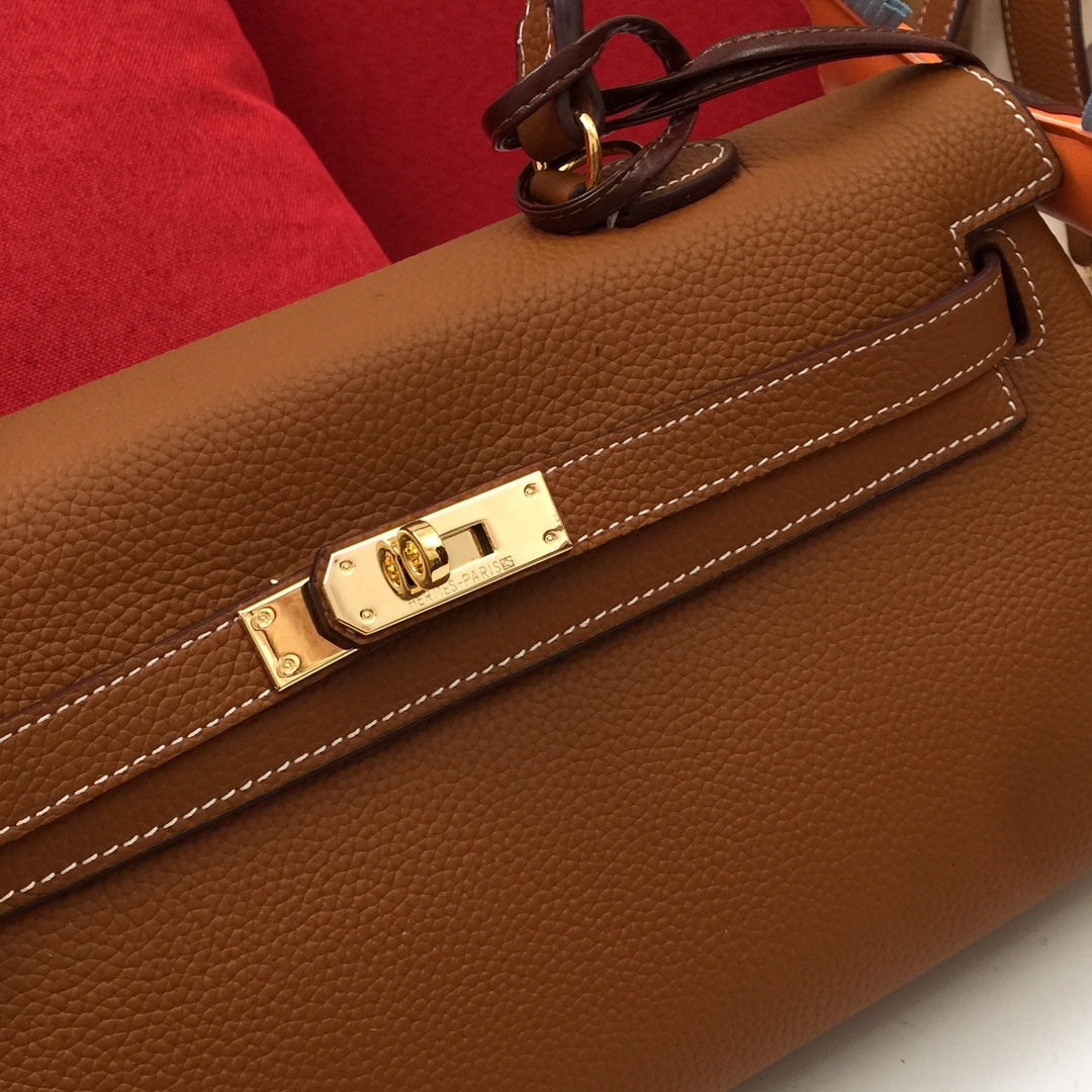 BOLSO DE HOMBRO HM 35 MARRÓN TOGO HIERRO DORADO