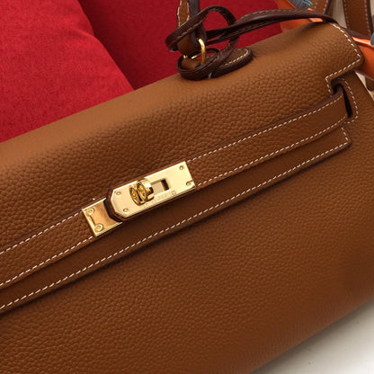 BOLSO DE HOMBRO HM 35 MARRÓN TOGO HIERRO DORADO