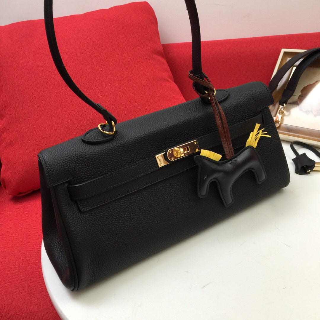 BOLSO DE HOMBRO HM 35 NEGRO TOGO HARDWARE DORADO