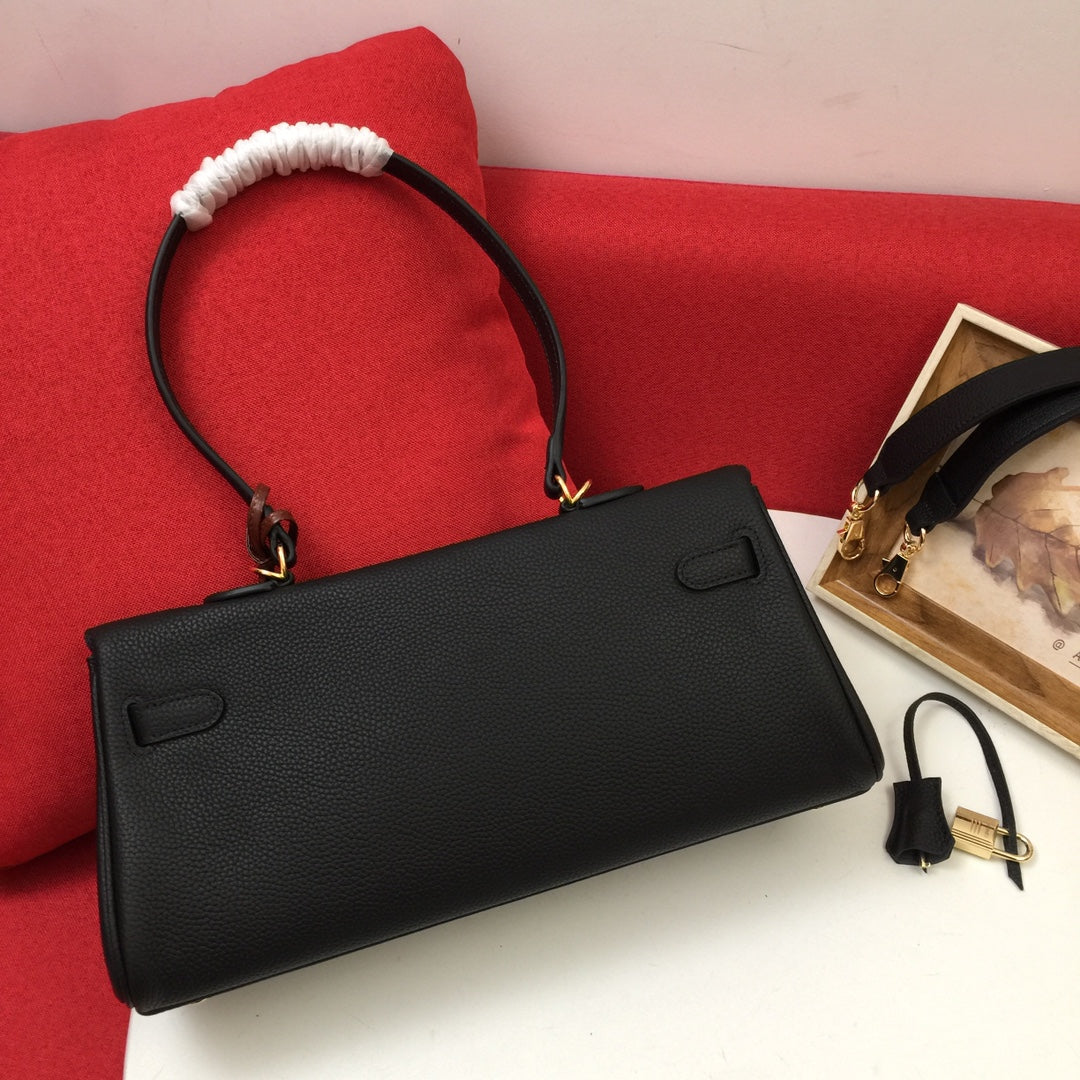 BOLSO DE HOMBRO HM 35 NEGRO TOGO HARDWARE DORADO
